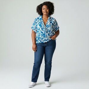 Addition Elle Blue and White Floral Blouse top size x